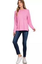 Zenana Soft Melange Hacci Round-Neck Long Sleeve T-Shirt