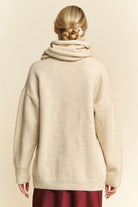 Davi & Dani Cream V-Neck Dropped Shoulder Sweater with Scarf Trendsi