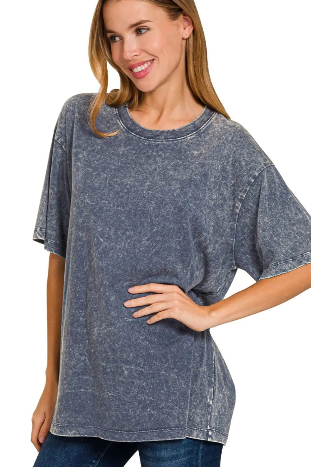 Zenana Black Berry Washed Relaxed Short Sleeve Top