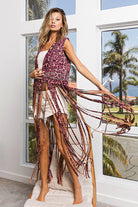 BiBi Fringe Detail Pink sLeopard Vest with Star Stud