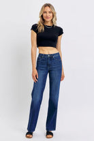 Judy Blue Dark Washed Mid Rise Tummy Control Straight Jeans Dark