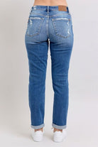 Judy Blue Medium Washed Button Fly Distressed Boyfriend Fit Jeans