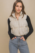 Love Tree Cream Zip Up Turtleneck Cropped Vest Coat Cream Trendsi