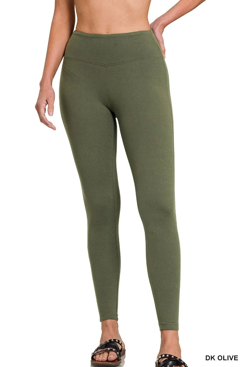 Zenana Dark Olive Microfiber Waistband Leggings Dk Olive