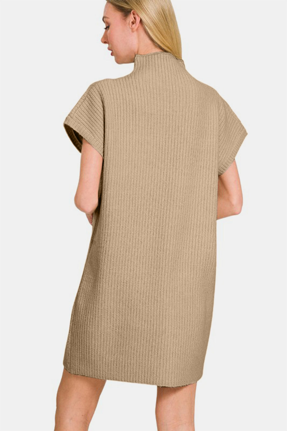 Zenana Camel Short Sleeve Sweater Mini Dress