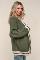 Haptics Olive V-Neck Button Down Color Block Oversized Sweater Cardigan