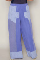 POL Iris Purple Drawstring Color Block Wide Leg Knit Pants