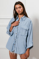 BiBi Denim Blue Button Down Stitch Detail Shirt with Chest Pockets Denim