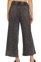 Zenana Ash Black Washed French Terry Palazzo With Pockets