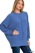Zenana Light Navy Brushed Melange Hacci Oversized Sweater