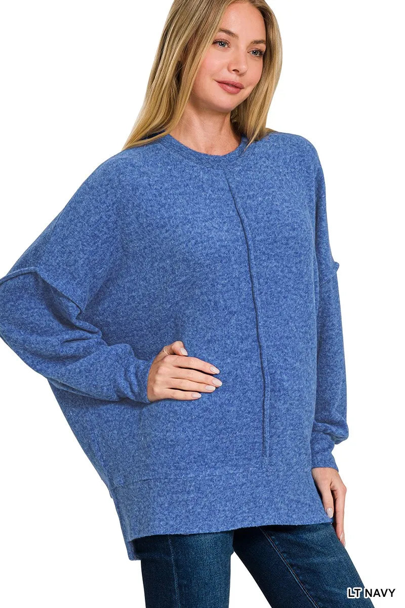 Zenana Light Navy Brushed Melange Hacci Oversized Sweater