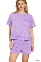 Zenana Violet Halo Snow Washed Boxy Top & Shorts Set VIOLET