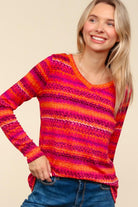 Haptics Flame & Magenta Striped Cable Knit Print Hacci Top Haptics