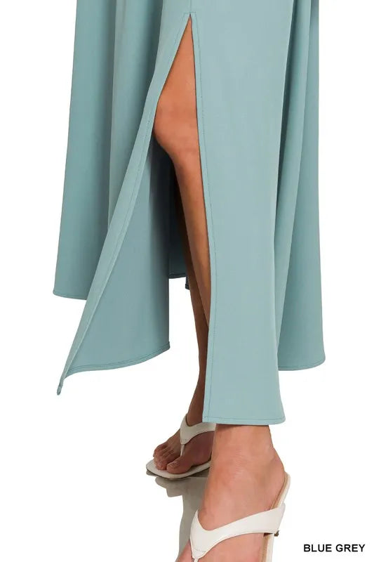 Zenana Blue Gray Heavy Woven Span Crop Tee & Skirt Set