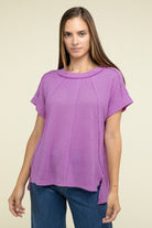 Zenana Brushed Waffle Exposed-Seam Short Sleeve Top ZENANA