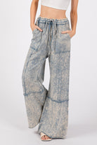 SAGE + FIG Slate Blue Mineral Washed Terry Wide Leg Pants Trendsi