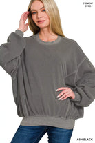 Zenana Ash Black Soft Fleece Pigment Dye Pullover ASH BLACK