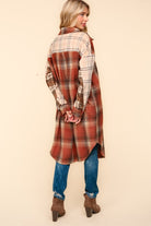 Haptics Stand Out Rust & Taupe Color Block Plaid Longline Shacket Haptics