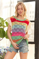 ADORA Eyelet Sleeve Multi Color Crochet Top