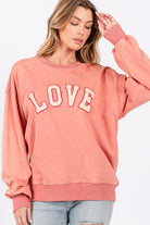 SAGE + FIG Pink Orange LOVE Path Applique Drop Shoulder Sweatshirt Trendsi