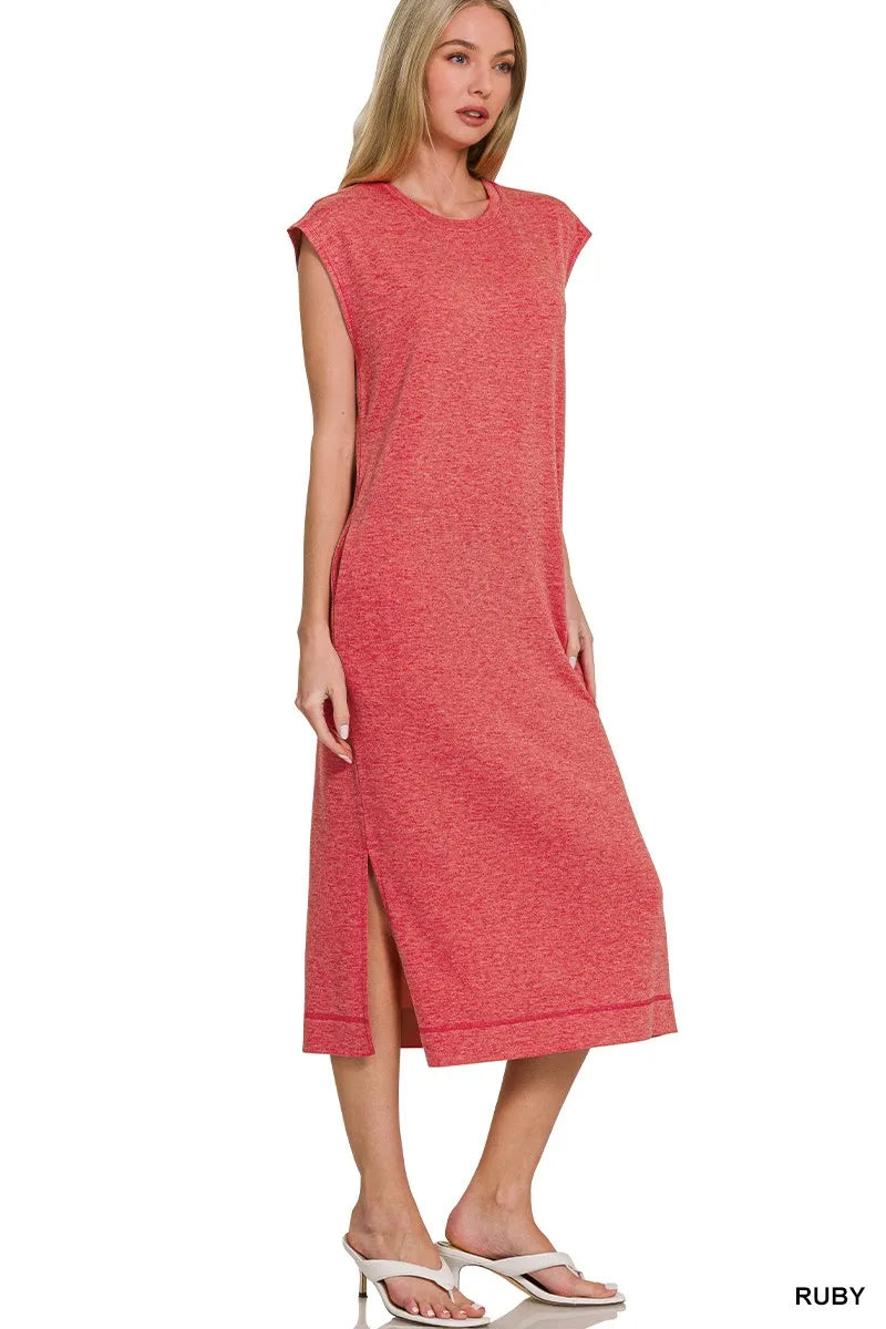 Zenana Ruby French Terry Sleeveless Round Neck Midi Dress