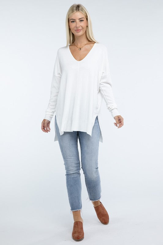 Zenana Hi-Low Hem Front Seam Sweater in 5 Colors ZENANA