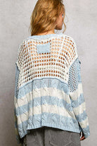 POL Sky Blue Color-Blocked Stripe Pattern Knit Top with Twisted Weave