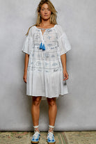 POL Ivory Tied Tassel Embroidery Half Flared Sleeve Mini Dress