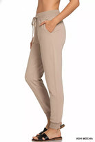 Zenana Ash Mocha Drawstring Cotton Joggers with Pockets