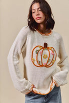 SO ME Pumpkin Floral Embroidered Thanksgiving Sweater