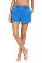Zenana Ocean Blue Acid Washed Elastic Waistband Dolphin Shorts