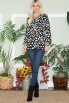 Celeste Black Leopard V-Neck Long Sleeve Blouse Shirts & Tops