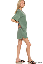 Zenana Dark Forest Scuba Short Sleeve Top & Shorts Set