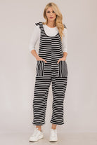 Celeste Black Striped Scoop Neck Overalls with Pockets