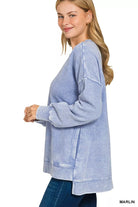 Zenana Marlin Acid Washed Double Ribbed Hi-low Sweatshirt