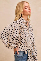 BiBi Cream & Black Polka Dot Print Tie Hem Detail Crop Shirt