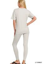 Zenana Light Cement Brushed Dty Microfiber Short Sleeve Top and Pants Loungewear Set
