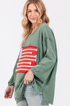 SAGE + FIG Teal American Flag Patch Drop Shoulder T-Shirt Trendsi