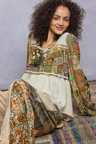 POL Balloon Sleeve Peplum Blouse with Trim Detail