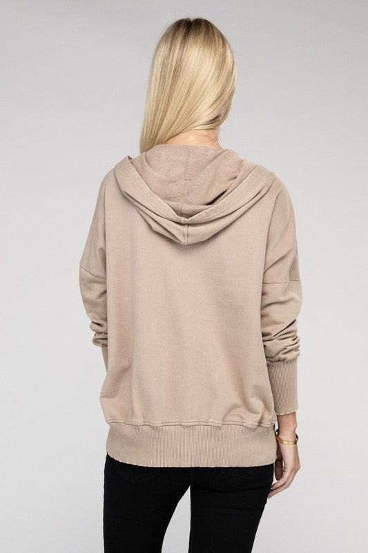 Zenana French Terry Acid Washed Kangaroo Pocket Hoodie ZENANA