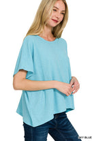 Zenana Black Ribbed Round-Neck Short-Sleeve Knit Sweater