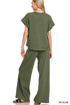 Zenana Black Ribbed Short Sleeve Tee and Pants Set