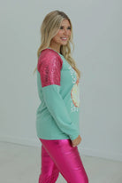 Southern Grace Santa Sequin Mint Sweater Ruby Idol Apparel