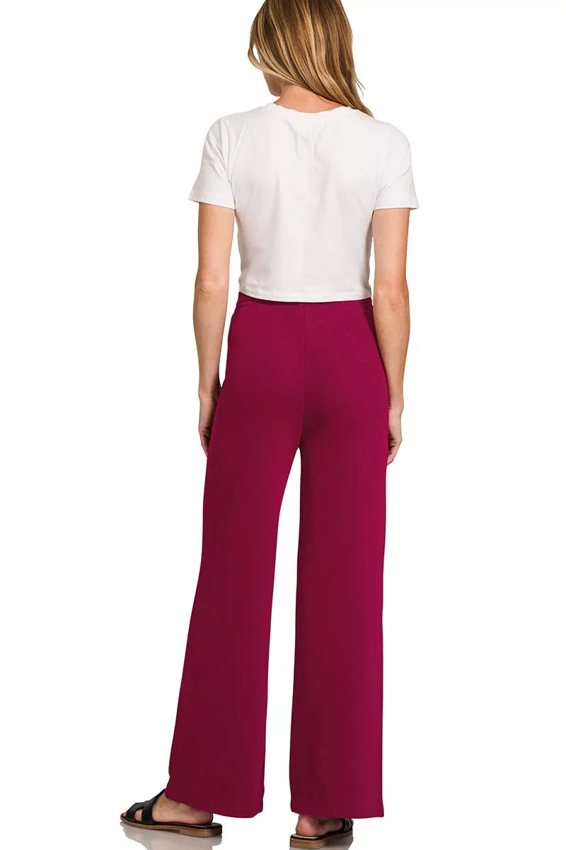 Zenana Dark Burgindy French Rib Pullover and Pants Set