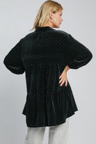 Umgee Black Velvet Beaded Button Up Half Sleeve Tunic