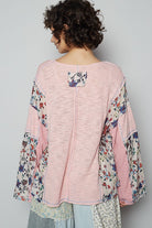 POL Blush Pink Floral Stud Detail Star Patch Notched Long Sleeve T-Shirt