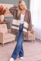 Kye Mi Borrow my Sweater Fringe Cardigan in Mocha Cardigans