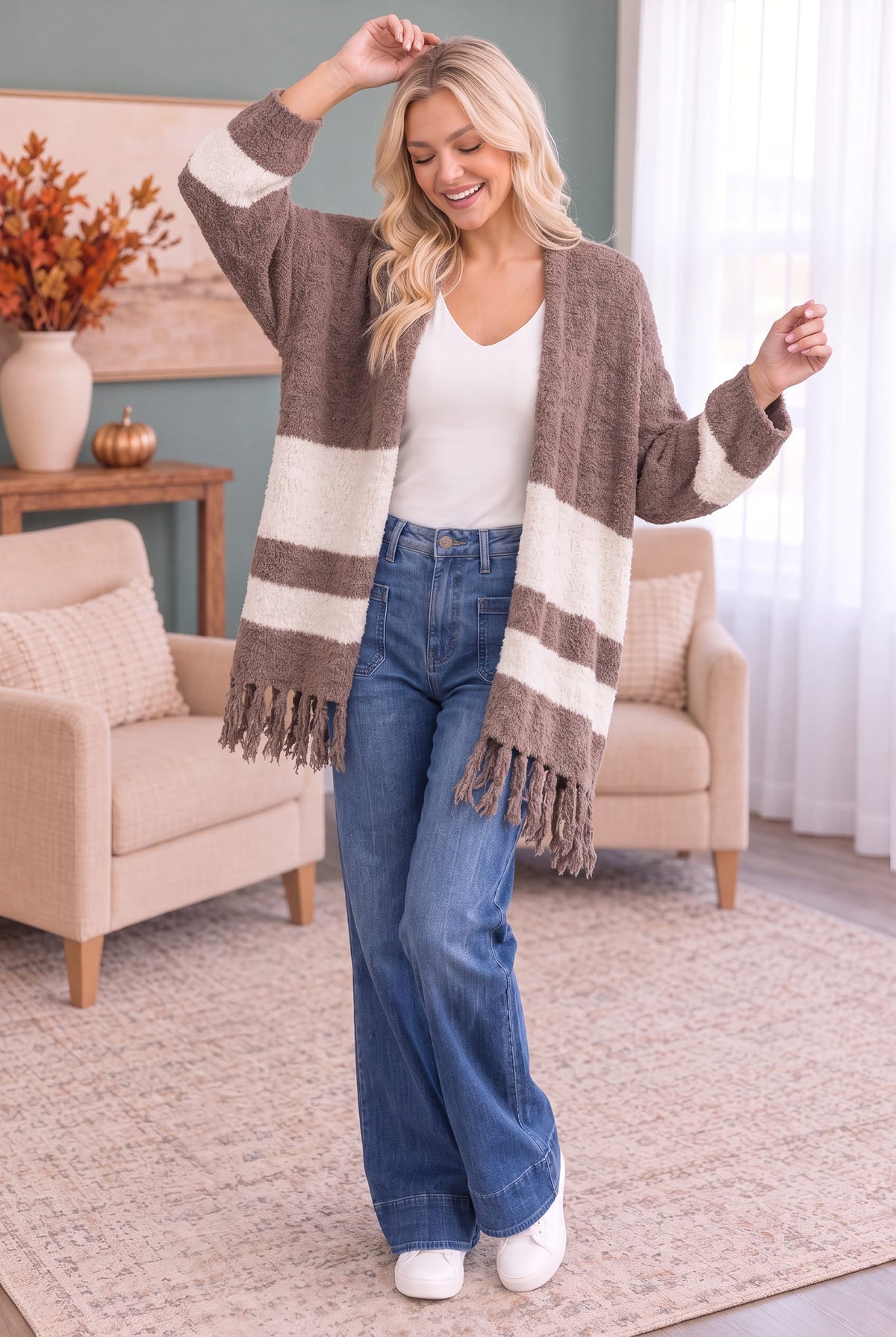 Kye Mi Borrow my Sweater Fringe Cardigan in Mocha Cardigans
