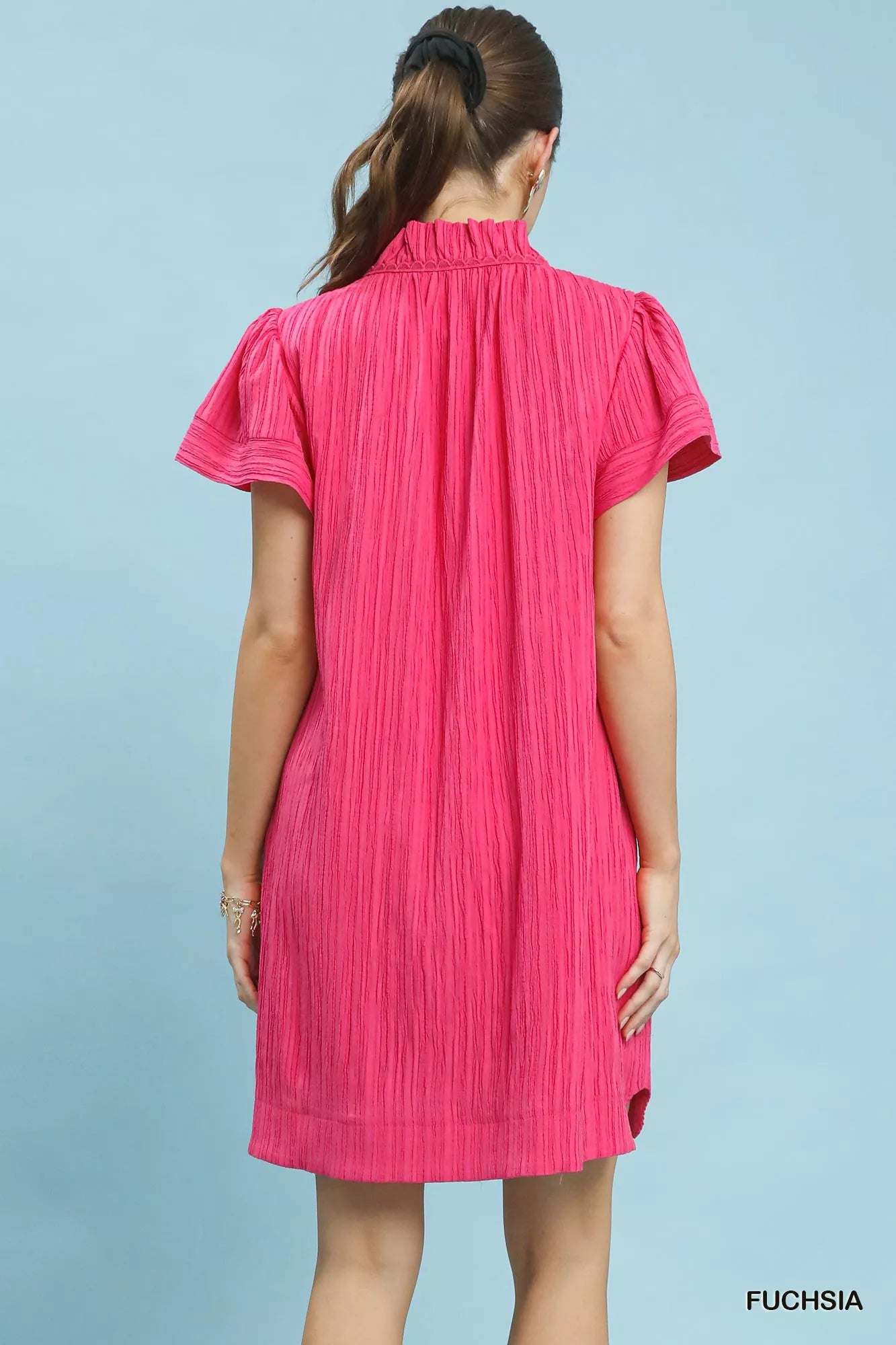 Umgee Flutter Sleeve V-Neck Shift Dress