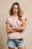 BiBi Blush & Ivory Checker With Stripes Pattern Sleeveless Sweater